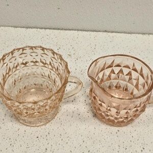 Sugar & Creamer Pink Depression Glass Vintage Home Dining Kitchen Entertaining